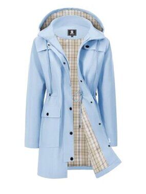 Women's Waterproof Rain Jacket Long Raincoat Hooded Windbreaker Trench Coat